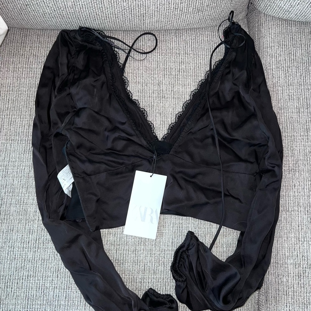 Zara black long sleeve top NWT - Picture 2 of 3